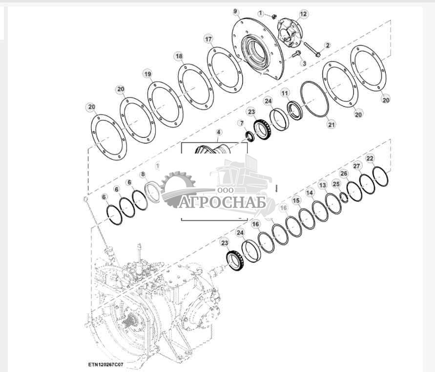 Дифференциал картера коробки передач двигателя, Tier 2 и Final Tier 4 (2 из 4) 